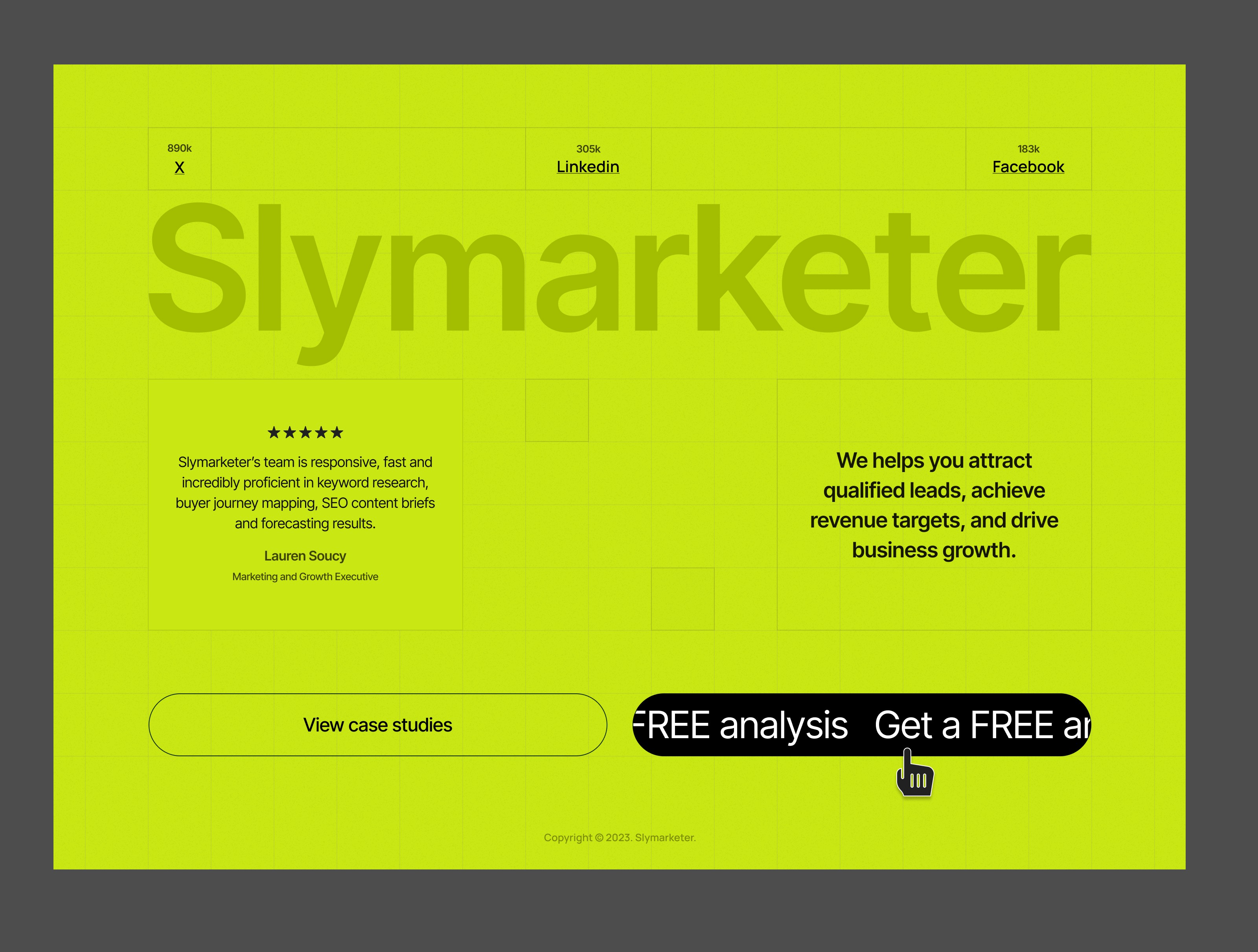 Slymarketer footer design. Dark footer design. Modern footer design. Green footer design.