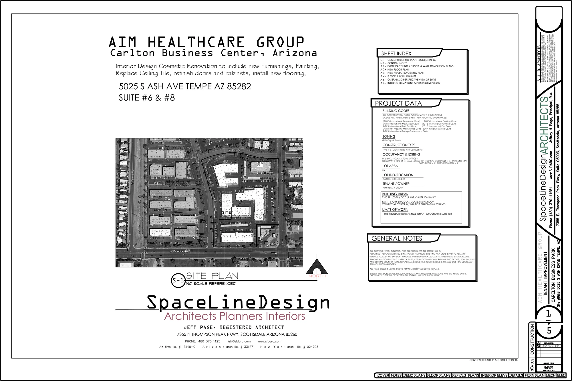 Permit drawing set plan for a Tempe Healthcare Office TI by SpaceLineDesign, Scottsdale Architect.