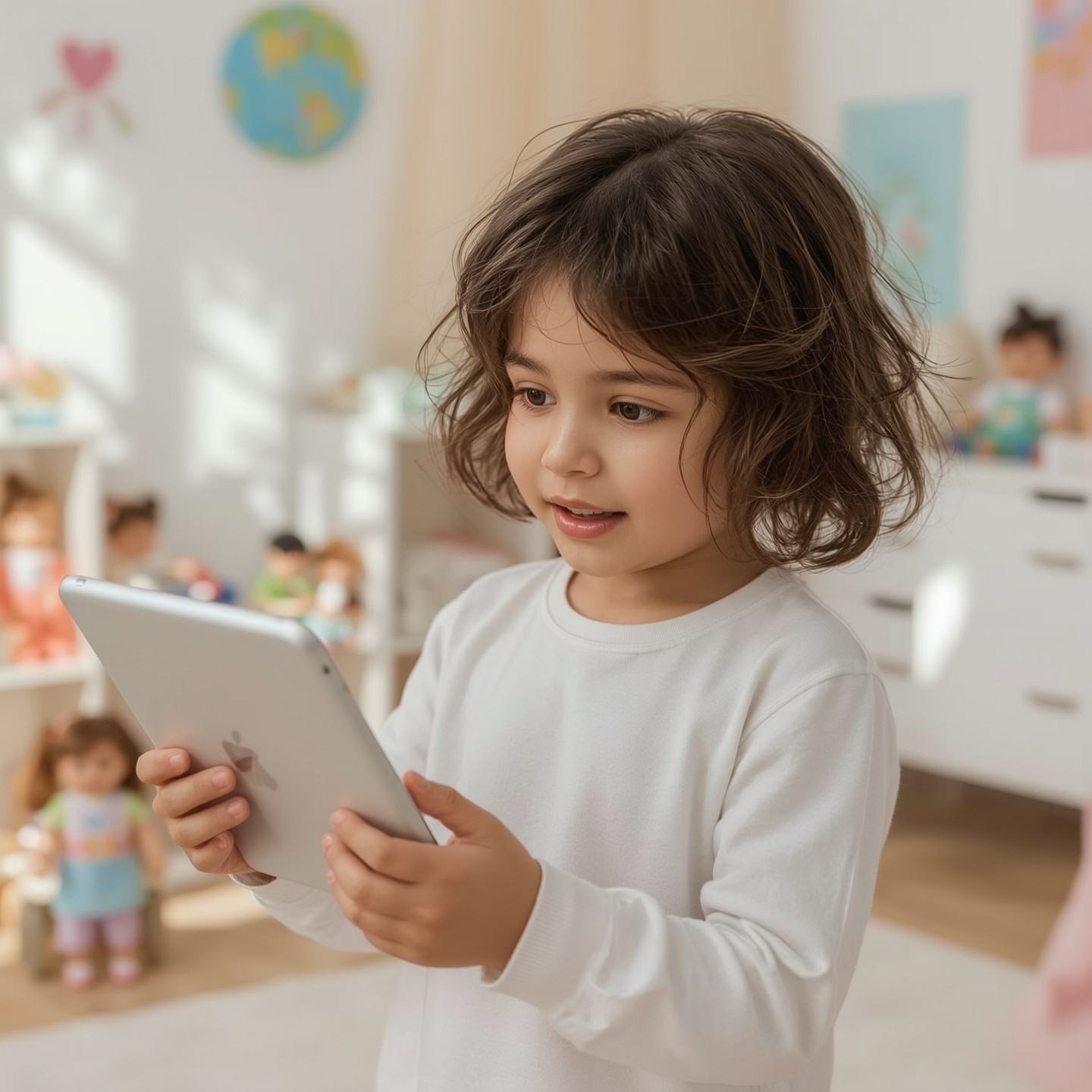 Mädchen hat Spaß beim Tablet-Spielen.