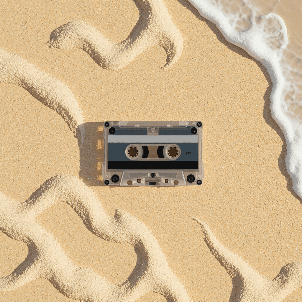 product photography of a cassette tape in a plastic case