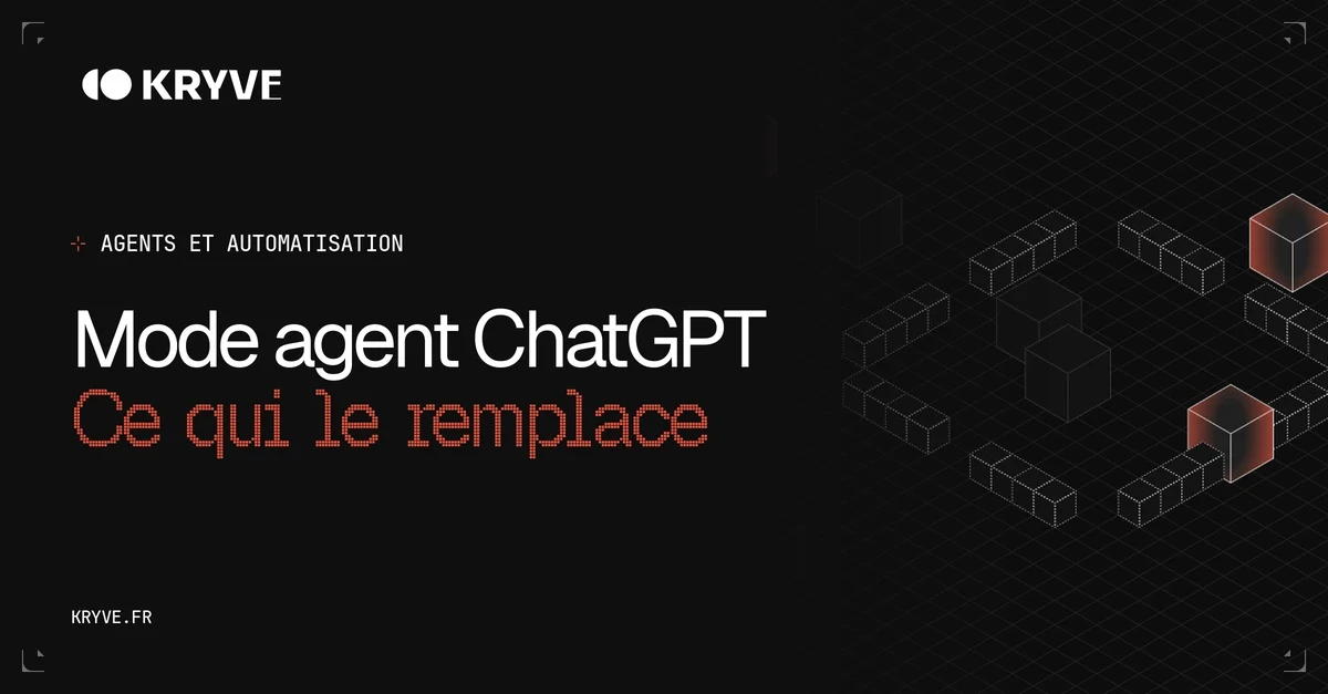 Mode agent ChatGPT, ce qui le remplace : couverture Kryve graphite et corail, catégorie Agents et automatisation