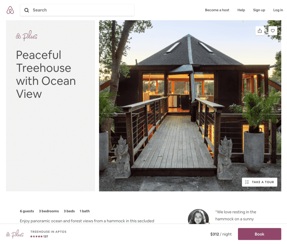 Screenshot of AirBnB's Plus listing