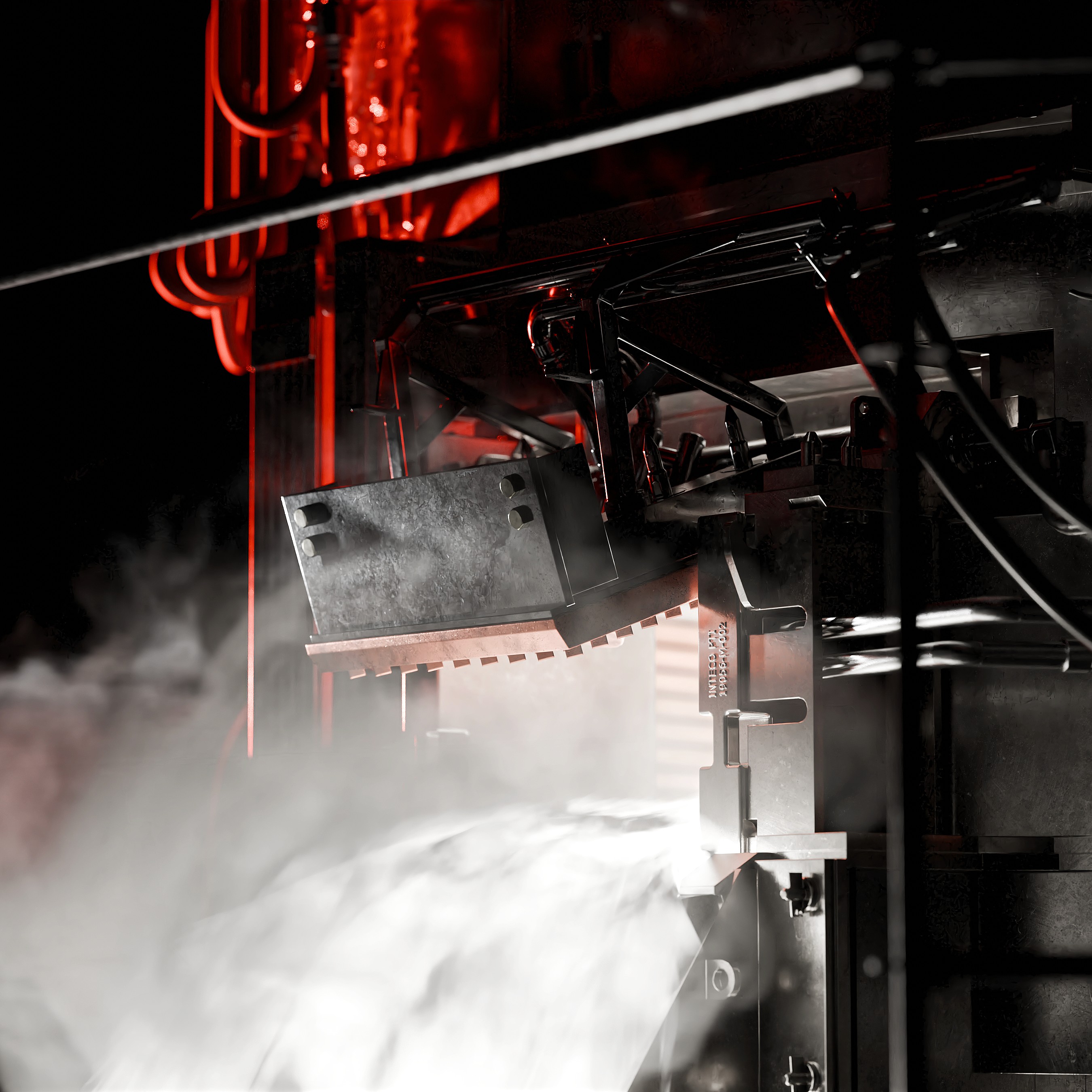 Industrial furnace swing door mechanism during molten metal discharge at high temperature