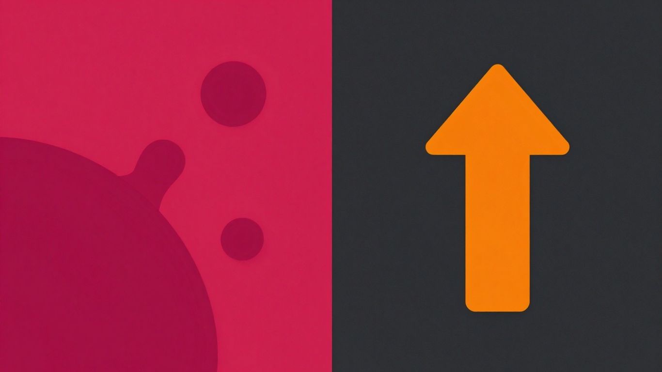 Abstract shapes and an upward arrow indicating performance improvement.