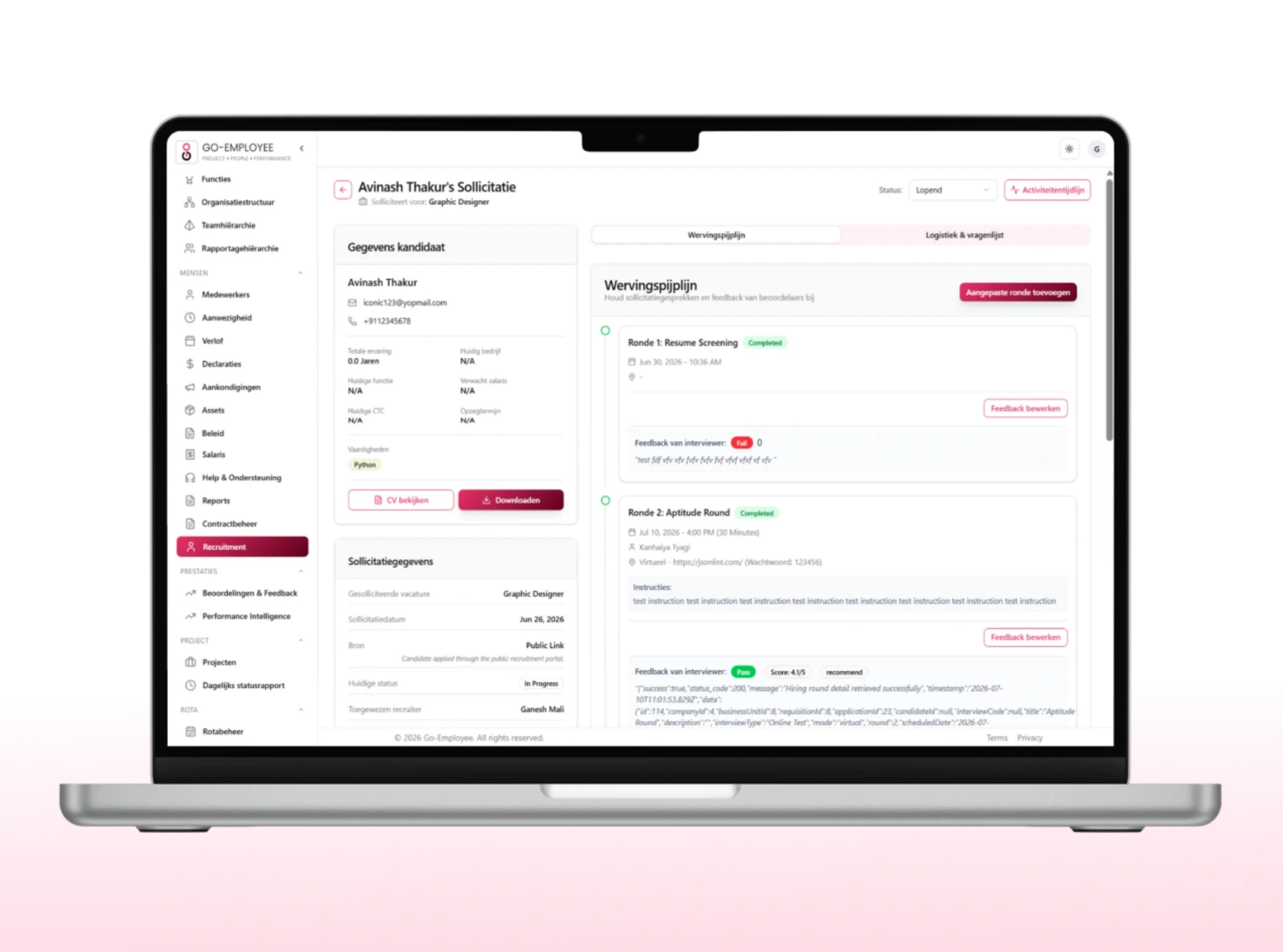 candidate details and status
