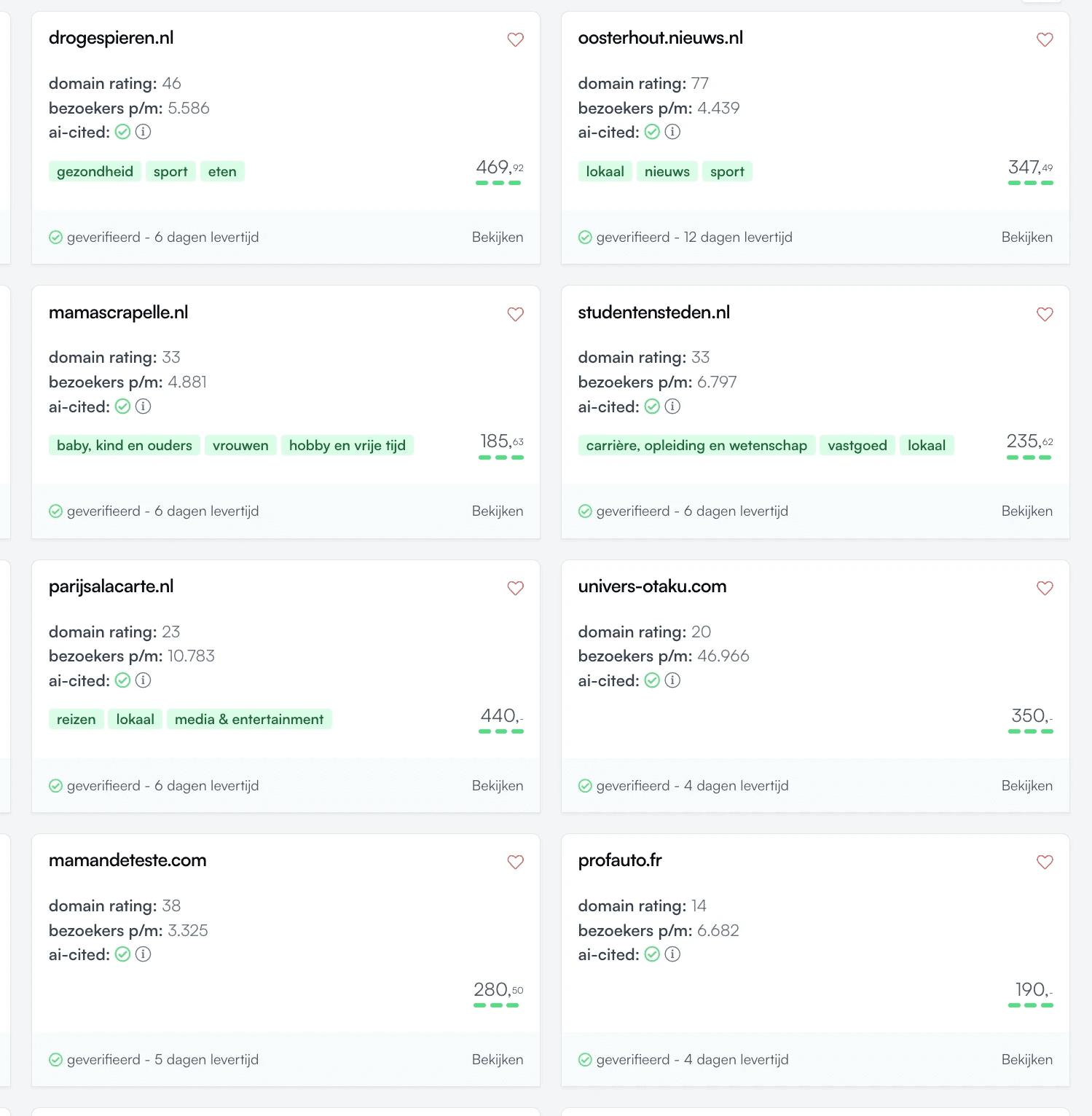 Foto van een paar backlinks verkrijgbaar op het backlink platform