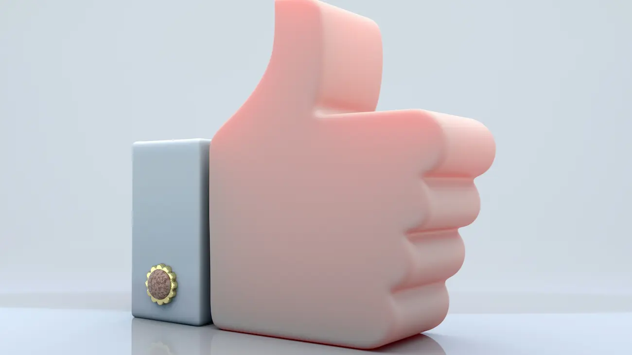 3D thumbs-up icon next to a small block on a clean background — symbolising managing sponsorship governance, approvals and risk control for sports clubs to protect reputation and renewals.