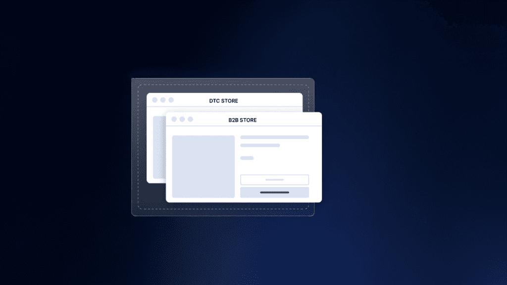 Illustration eines DTC-Shops und eines B2B-Shops übereinander, betrieben aus einem Shopify-Plus-Setup