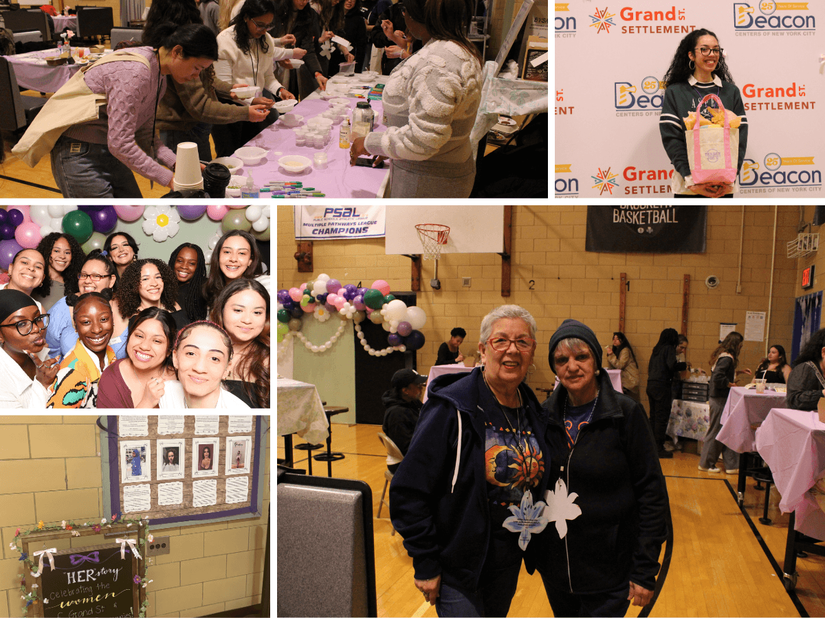 Collage of a community center event celebrating women.