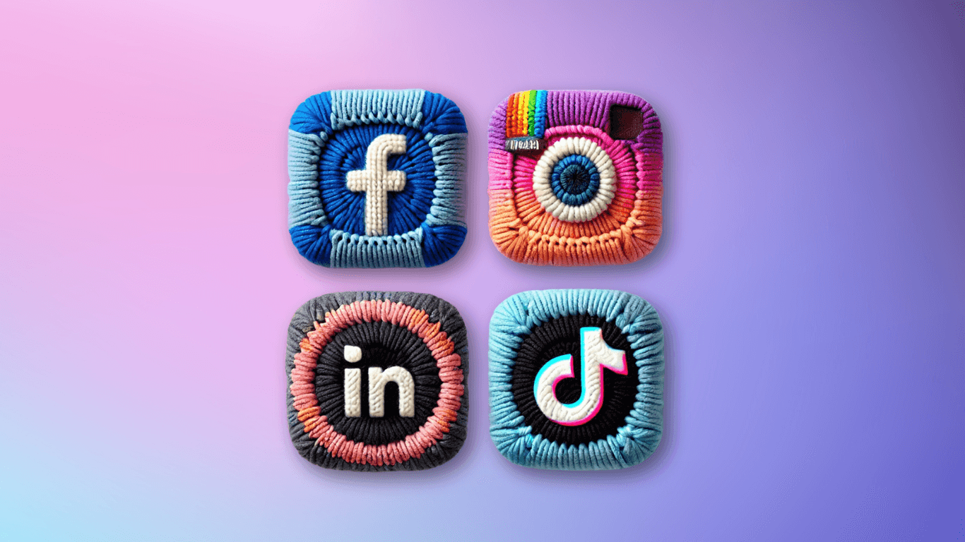 icone dei social media Facebook Instagram LinkedIn e Tiktok su sfondo gradiente