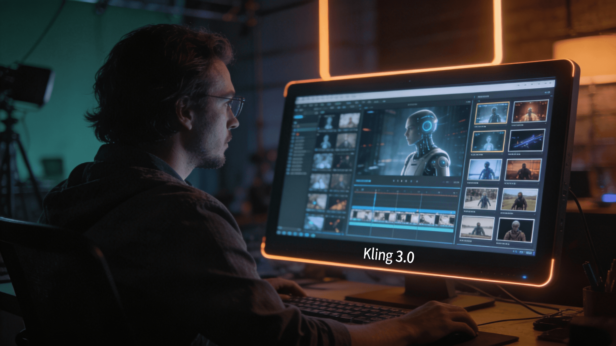 Man editing video on a monitor - How to Use Kling AI for Videos