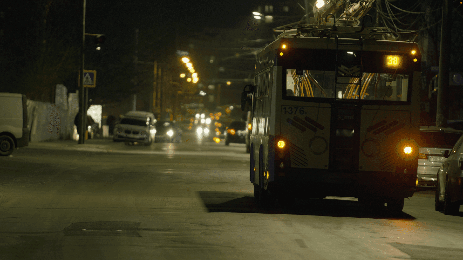 a bus in the night