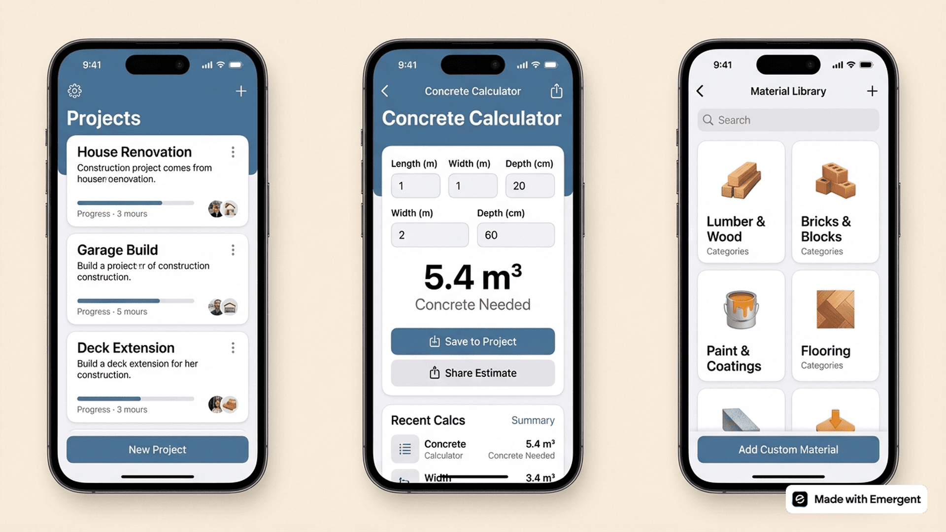 Construction Material Calculator App Made With Emergent