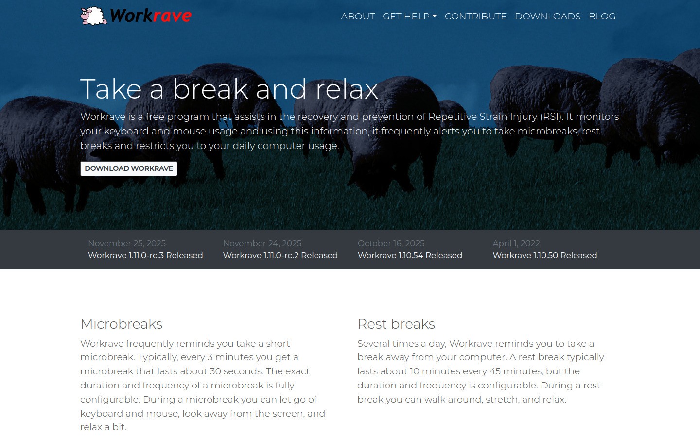 Workrave homepage screenshot