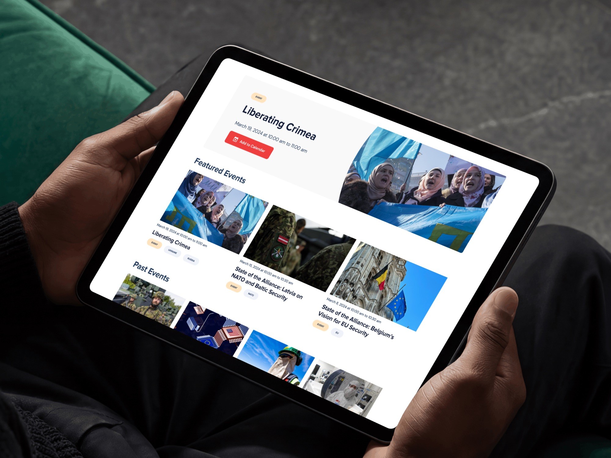 CEPA events page on a tablet, with featured and past events
