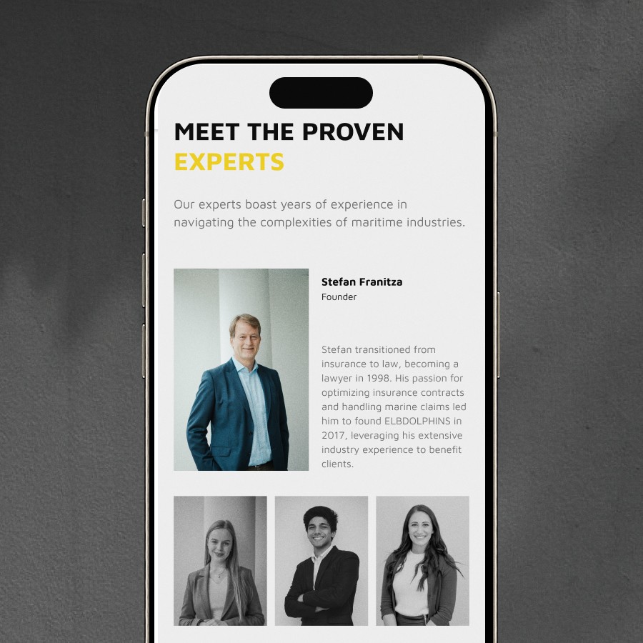 Maritime insurance consulting company team page with industry experts