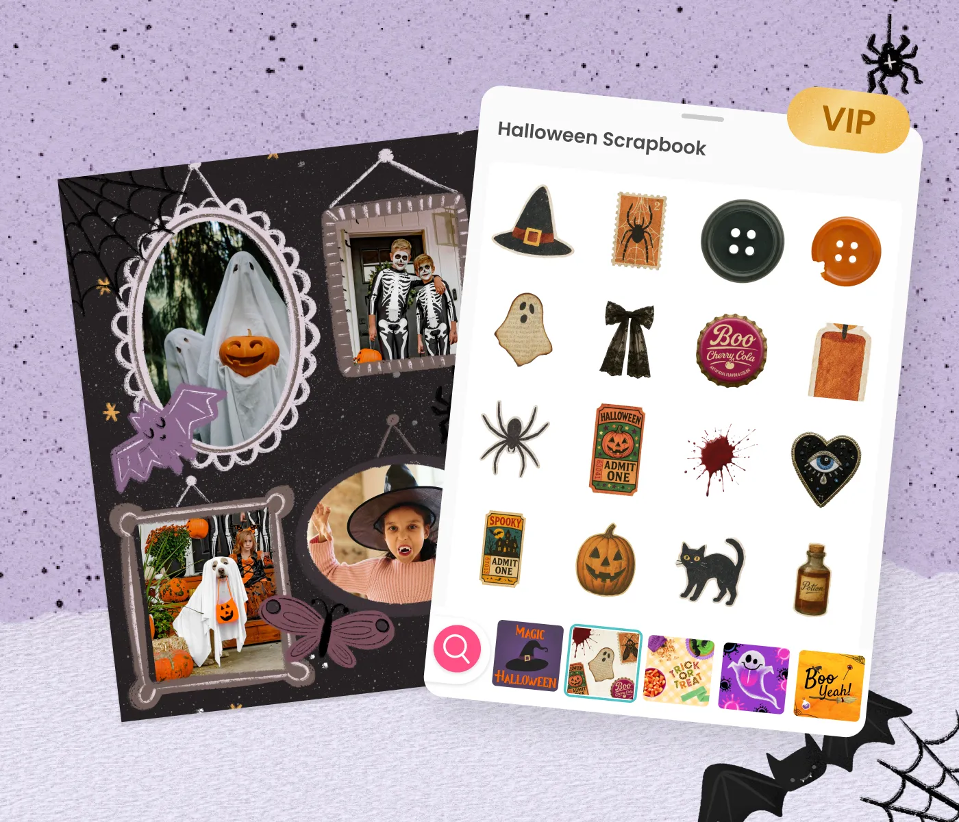Digital scrapbook layout with an empty photo frame and a 'Select Photos and Videos' button