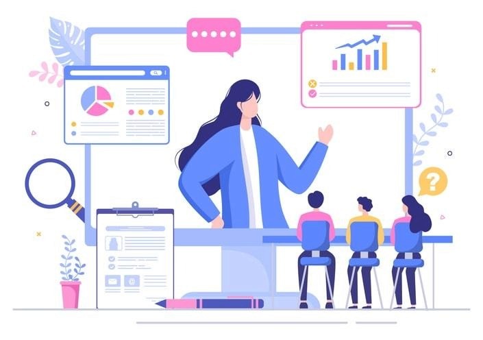 A collage of various professional development opportunities such as workshops and online courses.