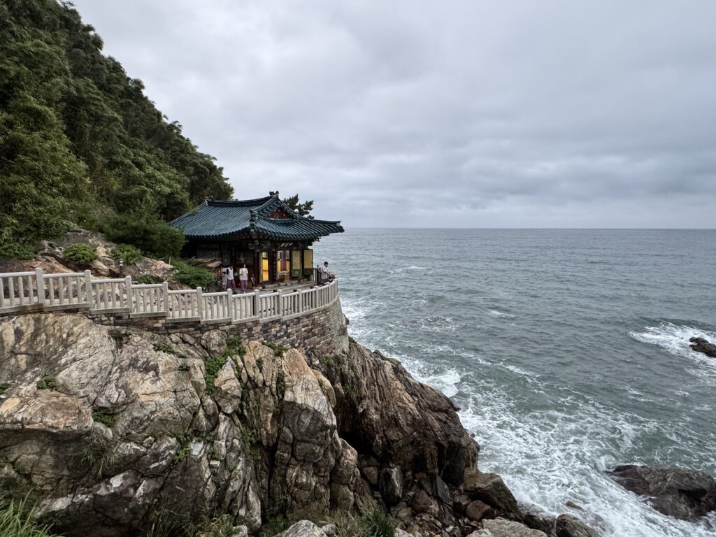 Hongnyeonam hermitage on top of the natural grotto on a cliff by the sea.