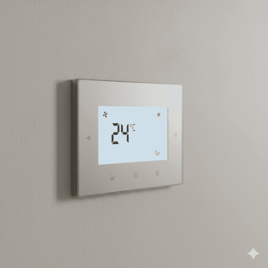 Digital climate control panel for VRV cooling in modern apartment