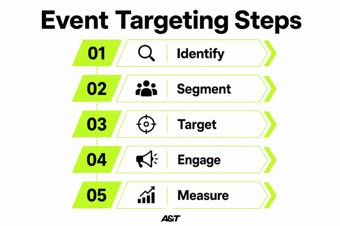 Infographic illustrating event audience targeting process in five steps