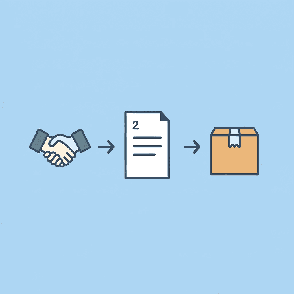 Three-step flow showing telehealth consultation, prescription approval, and pharmacy delivery