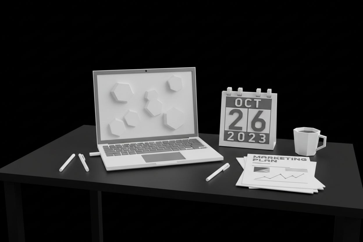 Marketing planning materials on a desk