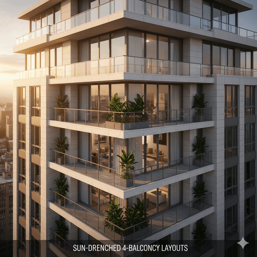 M3M Sector 108 modern building exterior with sun-drenched balconies