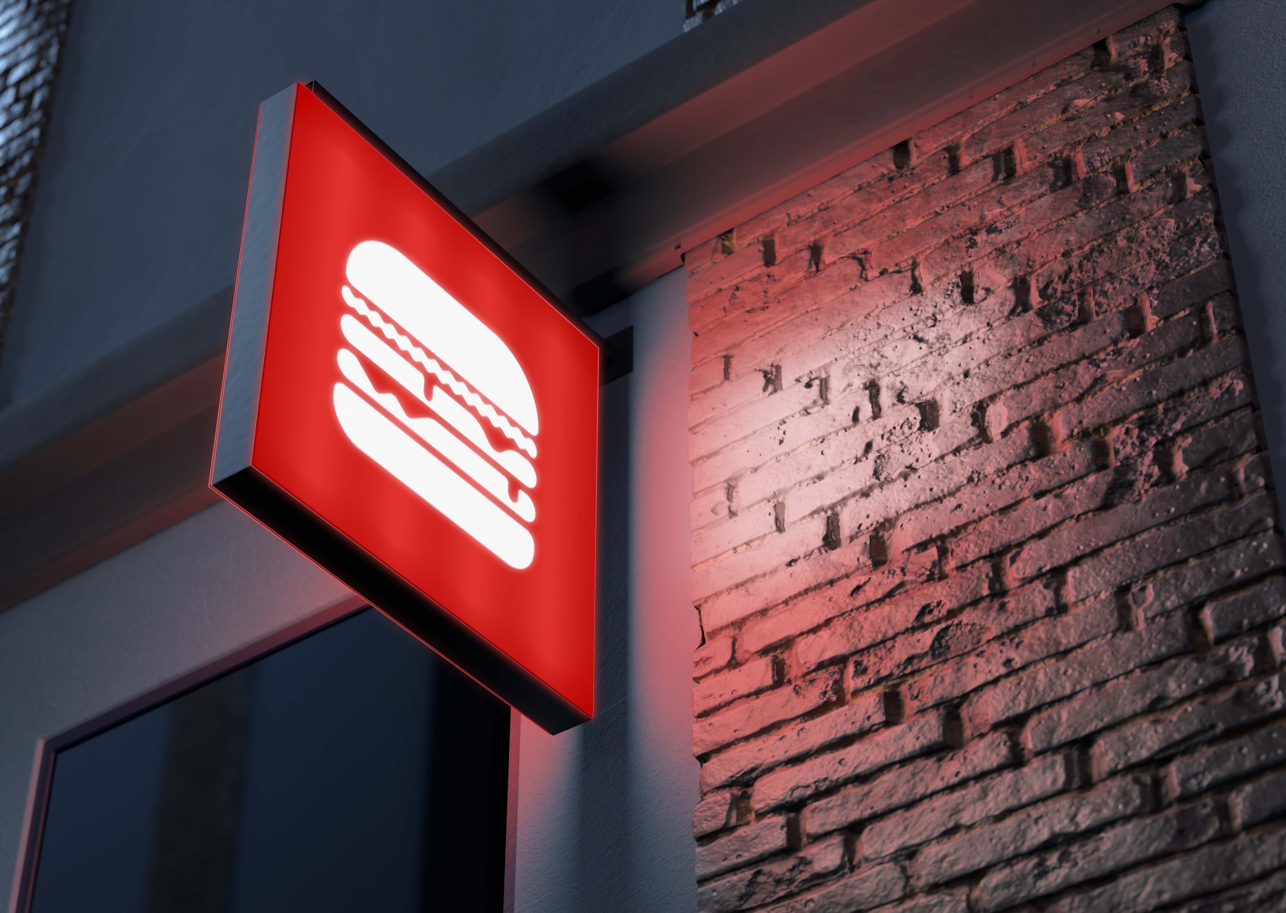 Digital mockup image of a sign showing the burger logo