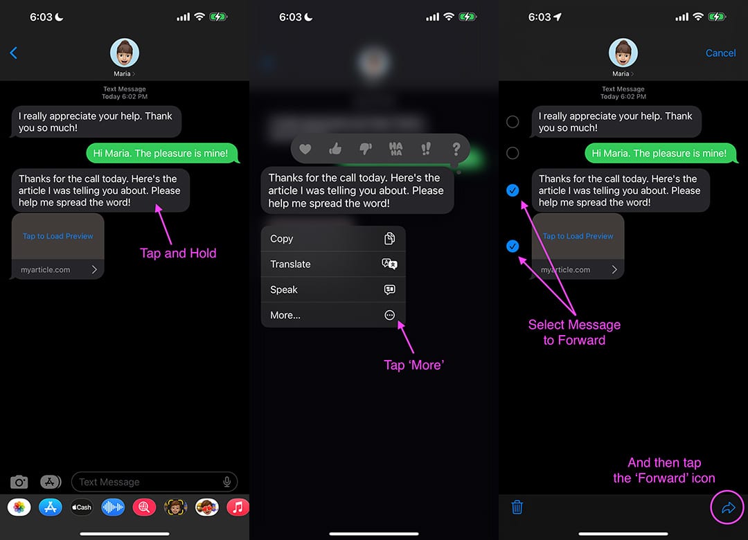 How to forward a text from iphone step 1