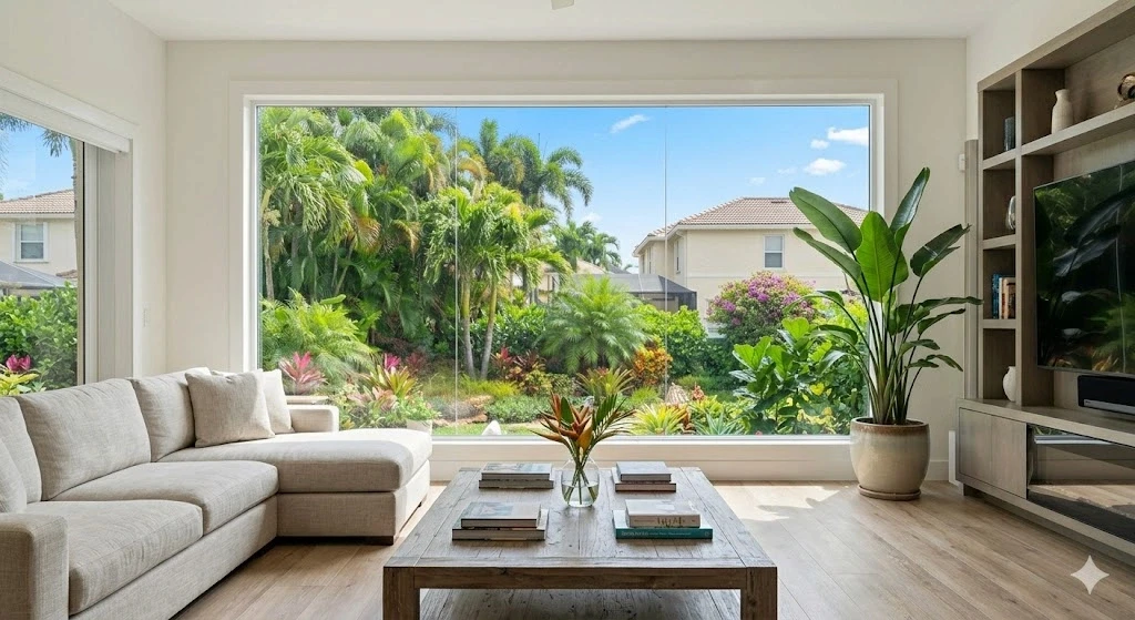 Impact picture window installation with full view in a Fort Lauderdale home — Planet Construction FL