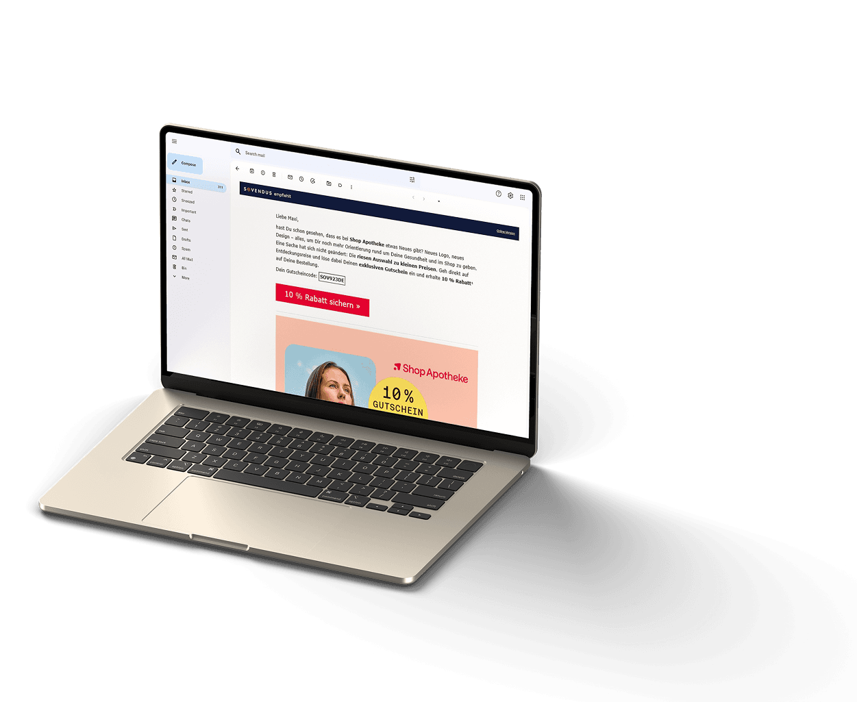 Laptop mit Sovendus Mail Produkt-Screen