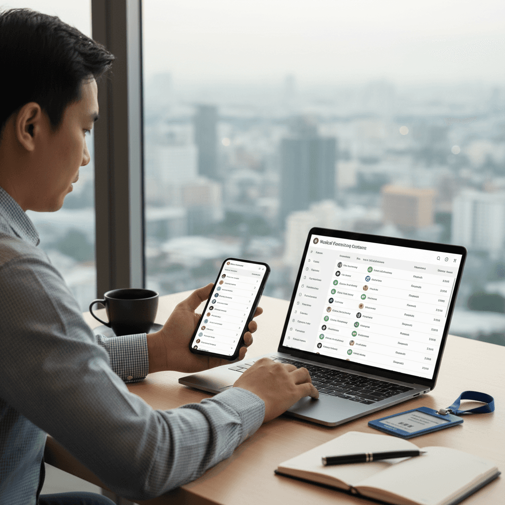 Medical conference networking at EDCC26 Bangkok where clinician contact details are captured digitally using Habsy lead management app.