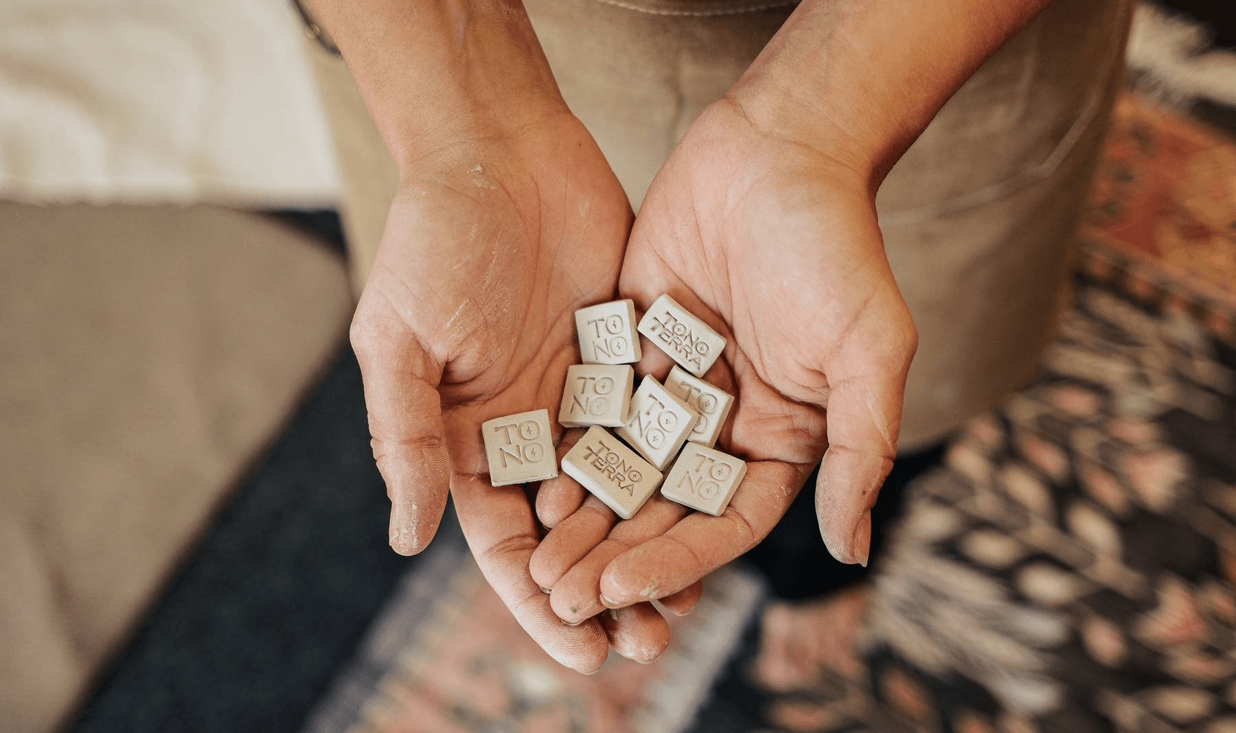ceramic tiles with tono terra logo imprinted via stamp