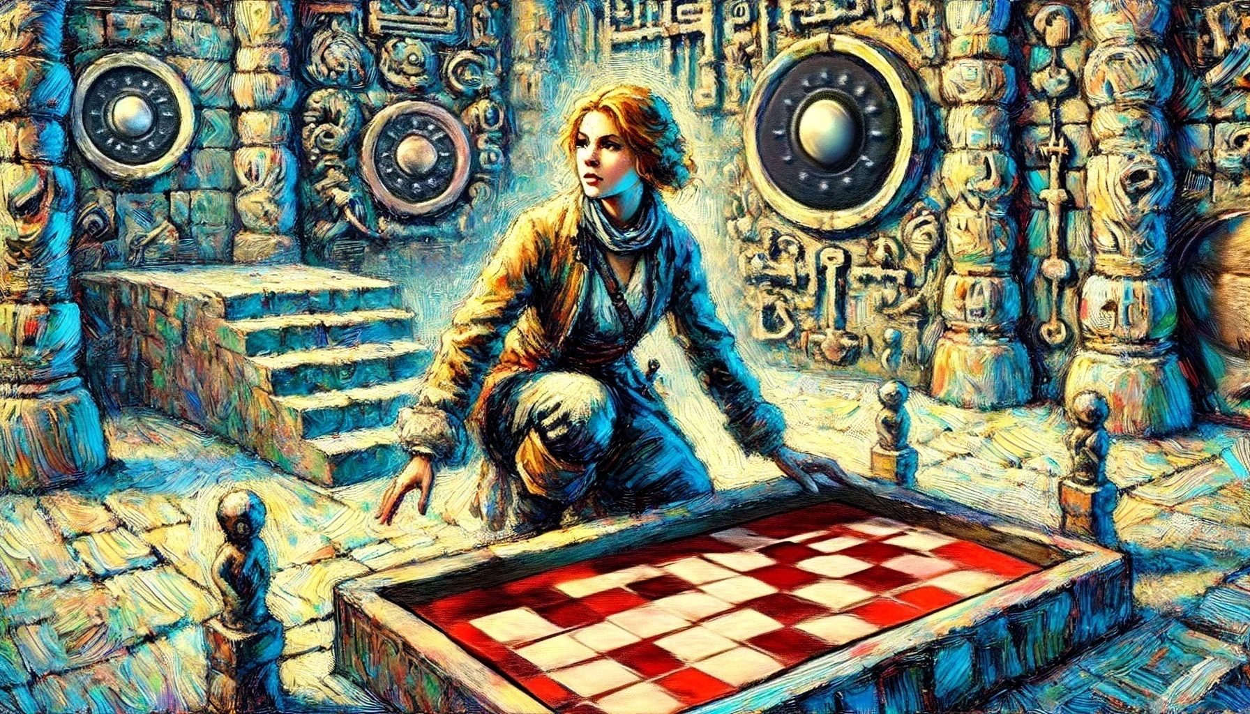 Captain Blackheart navigates puzzles in the ancient temple.