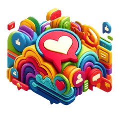 An abstract image with a heart and social media icons