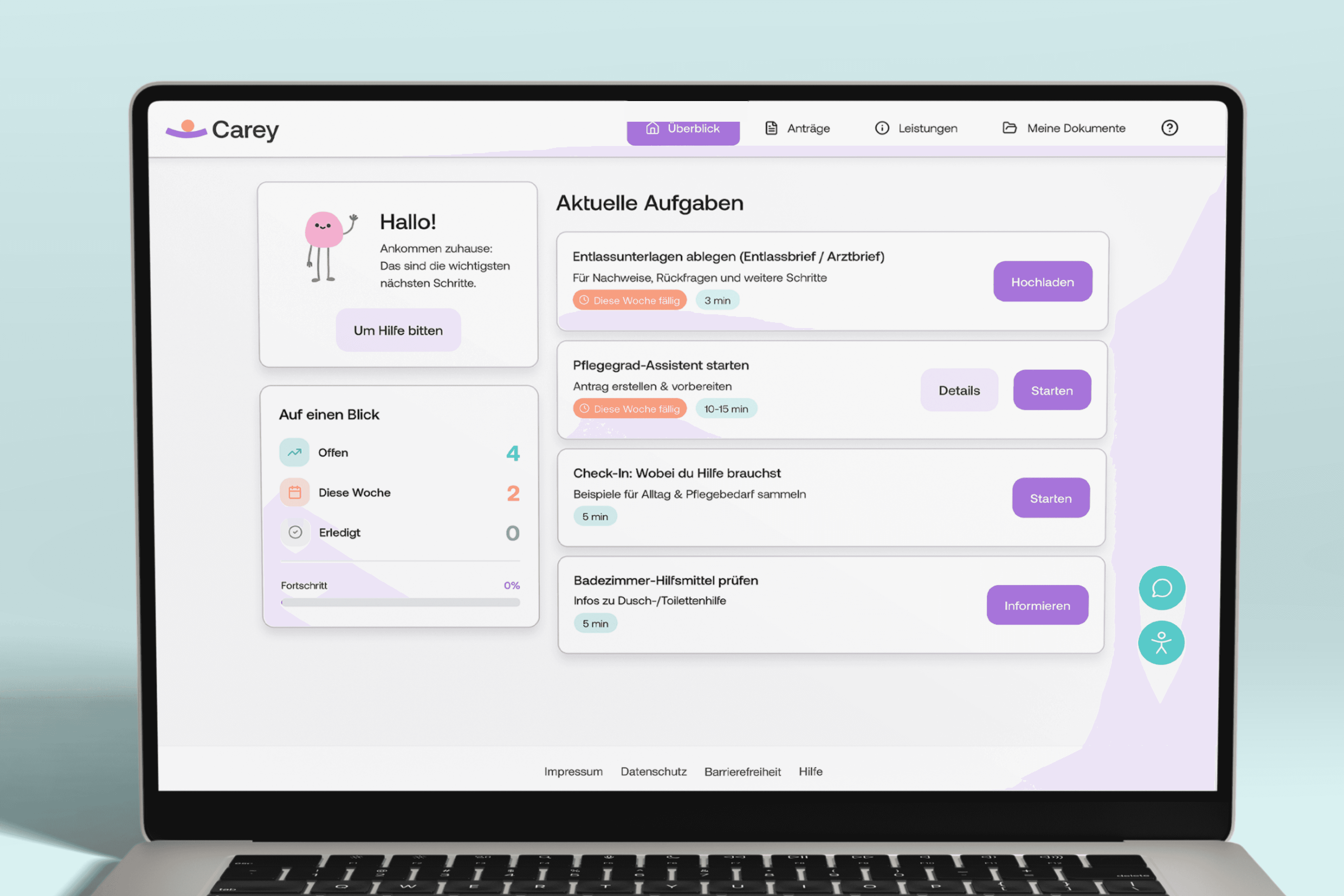 Carey dashboard interface