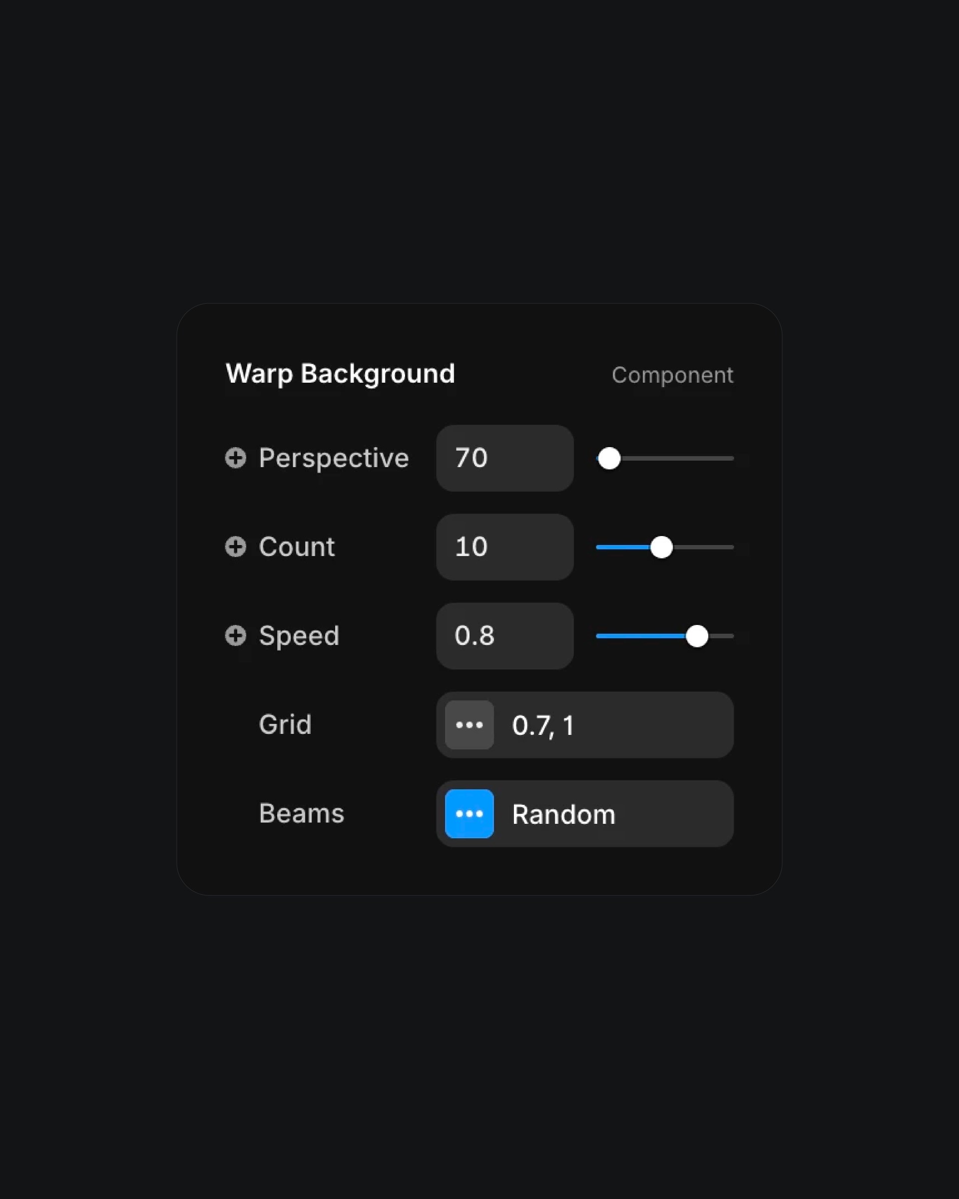 properties panel of a Framer component