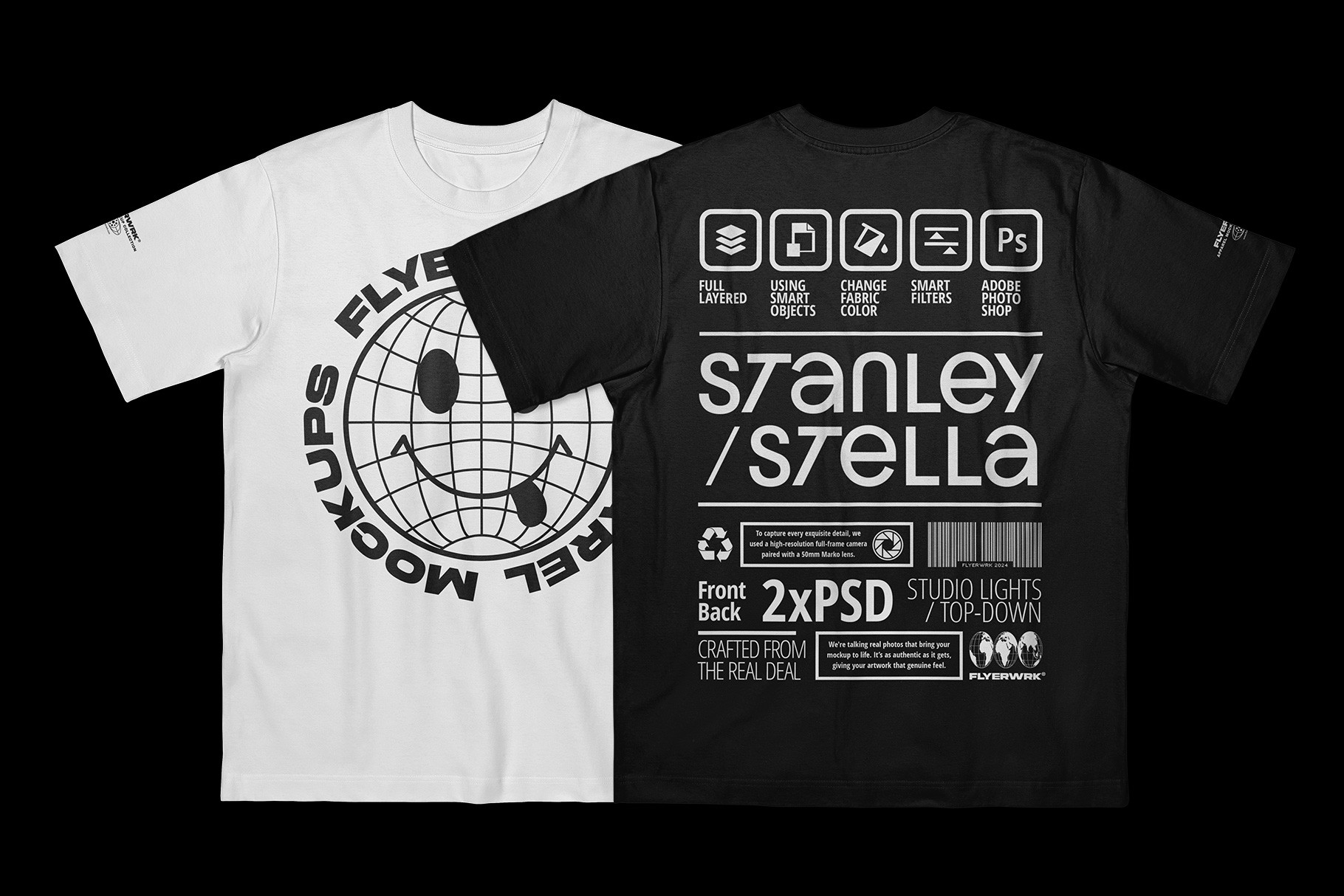 Stanley Stella Freestyler T-Shirt Flat lay mockup showing design presentation example