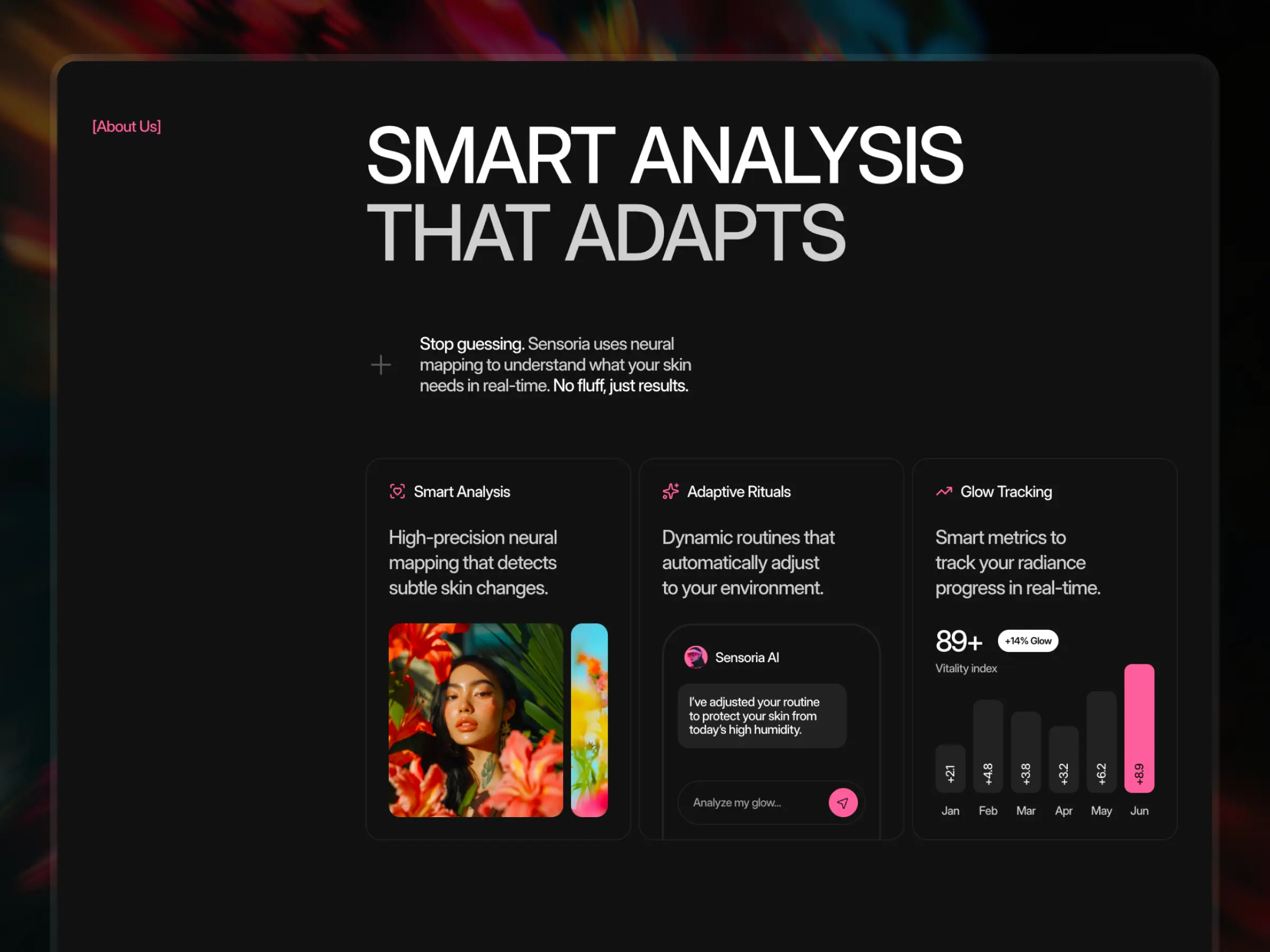 AI skin analysis dashboard showing beauty insights and skincare data tracking