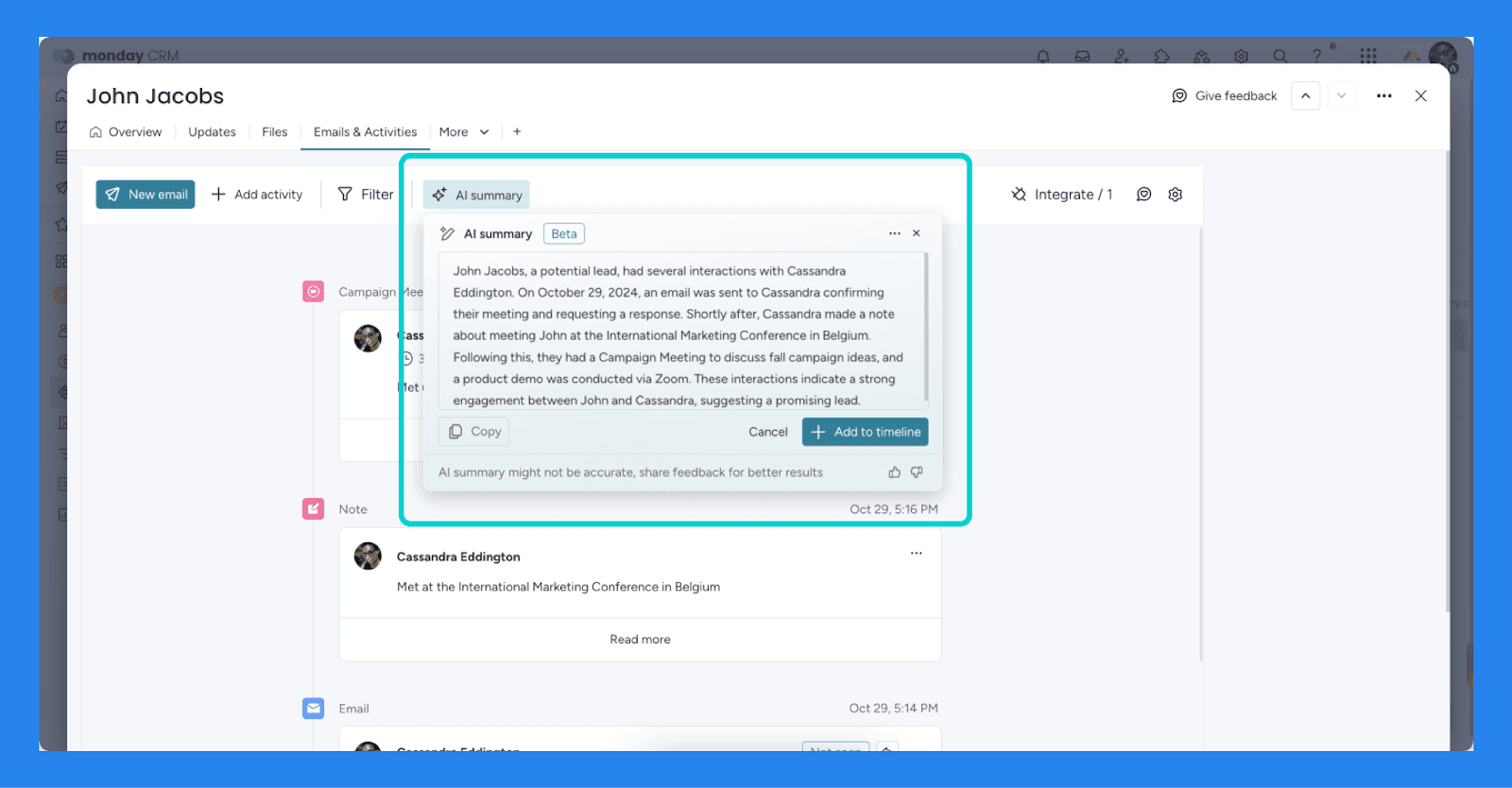 Key Features of Monday CRM: AI Features