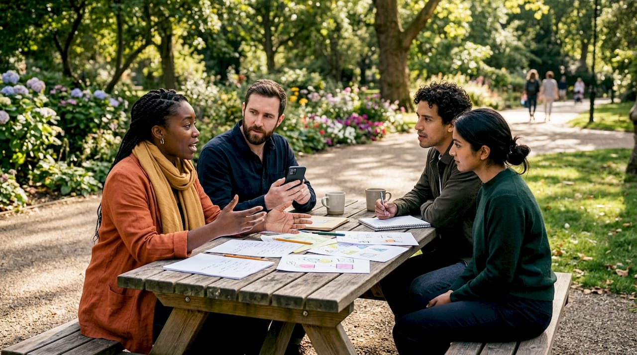 Creative team brainstorming social media campaign ideas