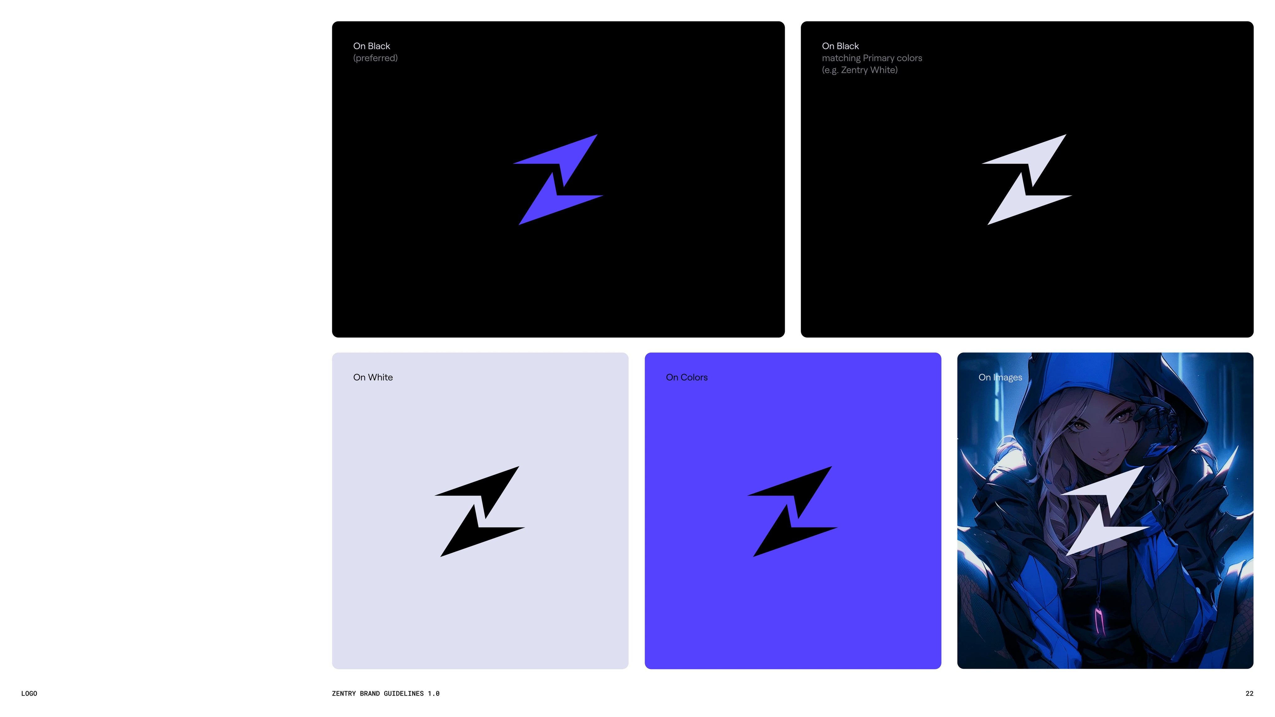 Zentry branding book developed during the rebrand process. Designed by Resn agency, 2023.
