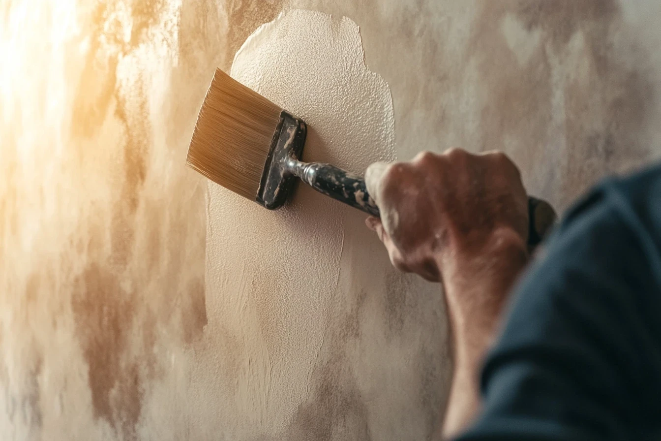 Application d'enduit décoratif sur un mur intérieur par un artisan à Gaillac dans le Tarn