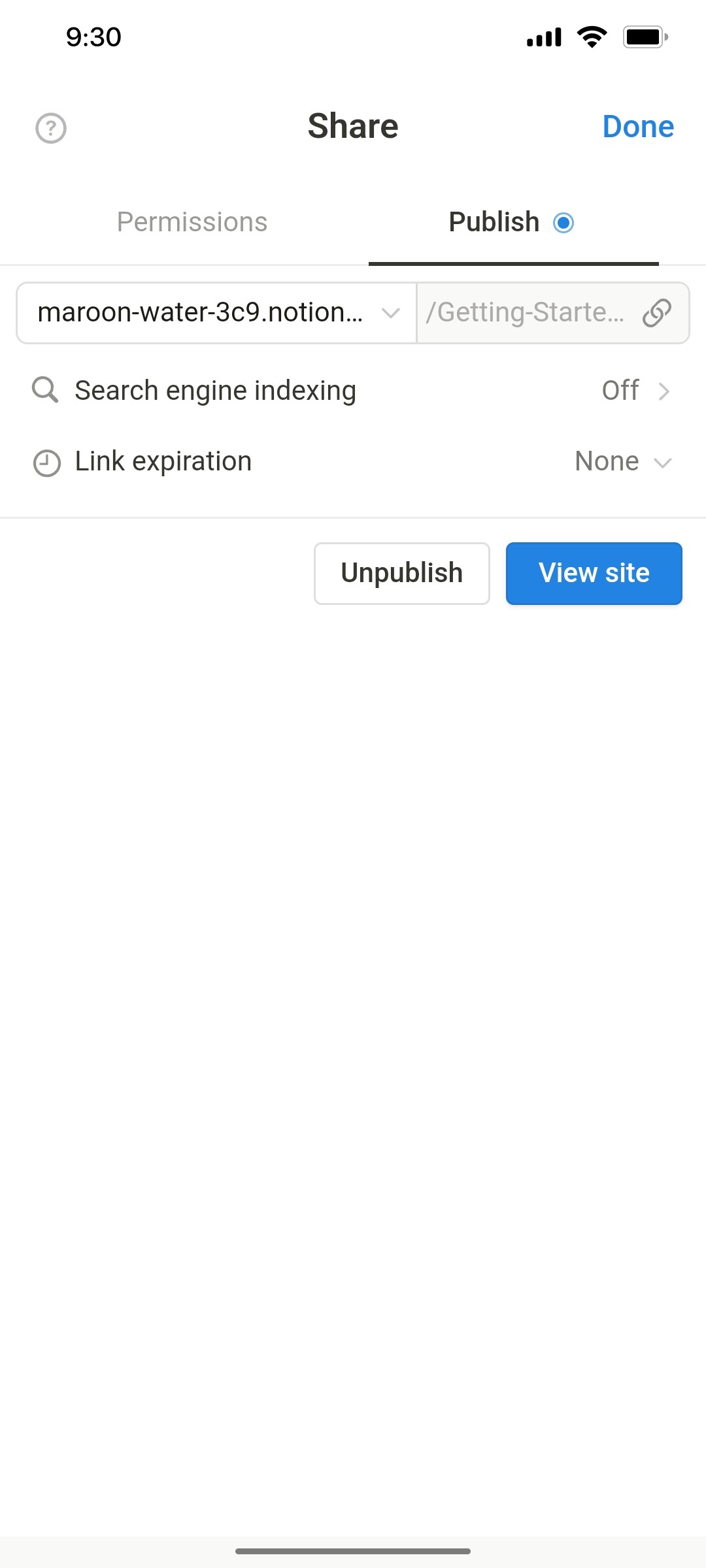 Notion App Publish Screen