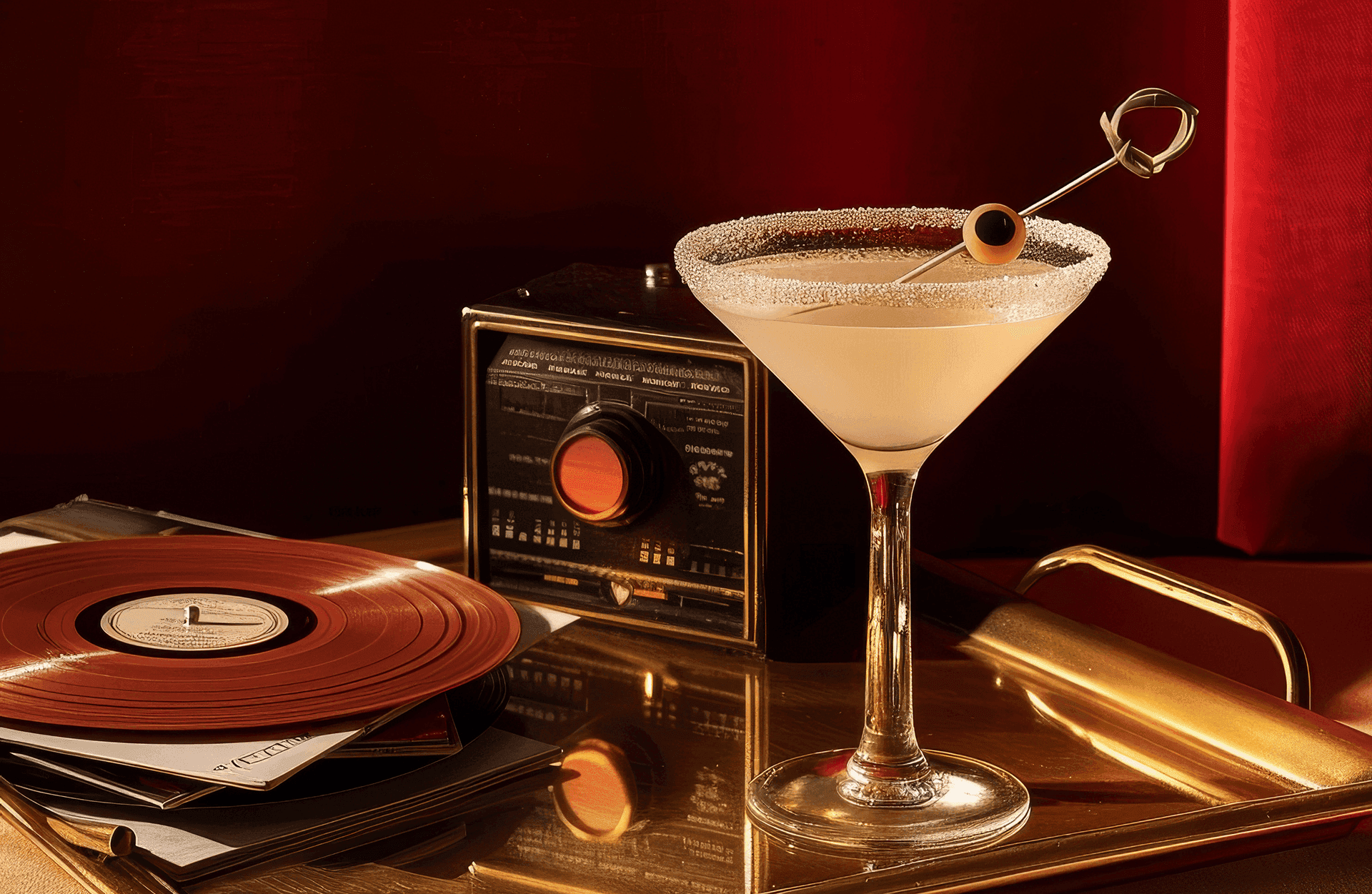 glass with red background