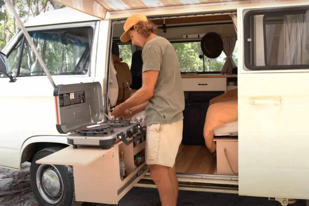 VW Transporter campervan slideout kitchen design