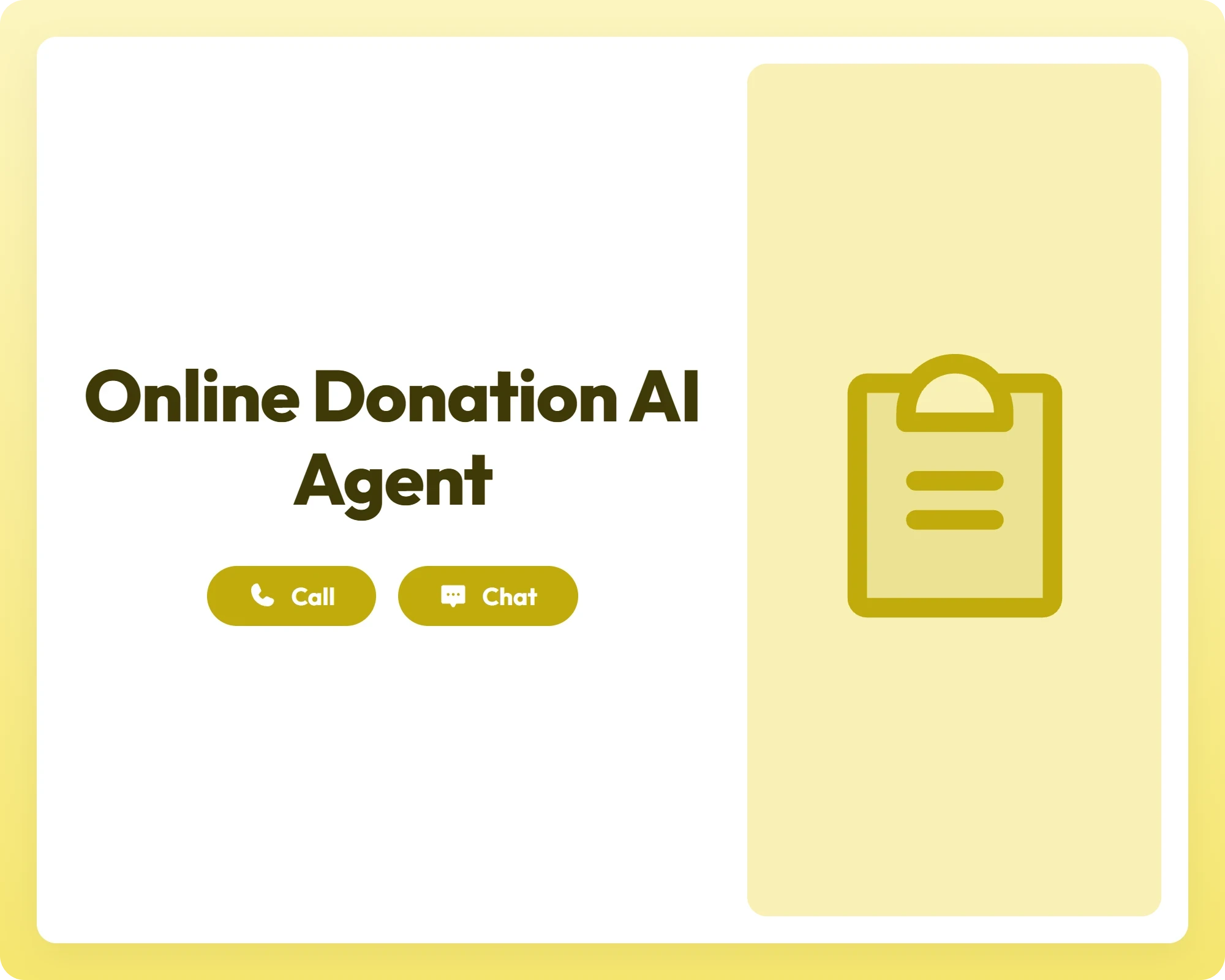 online donation ai agent with call and chat support beside a clipboard icon panel