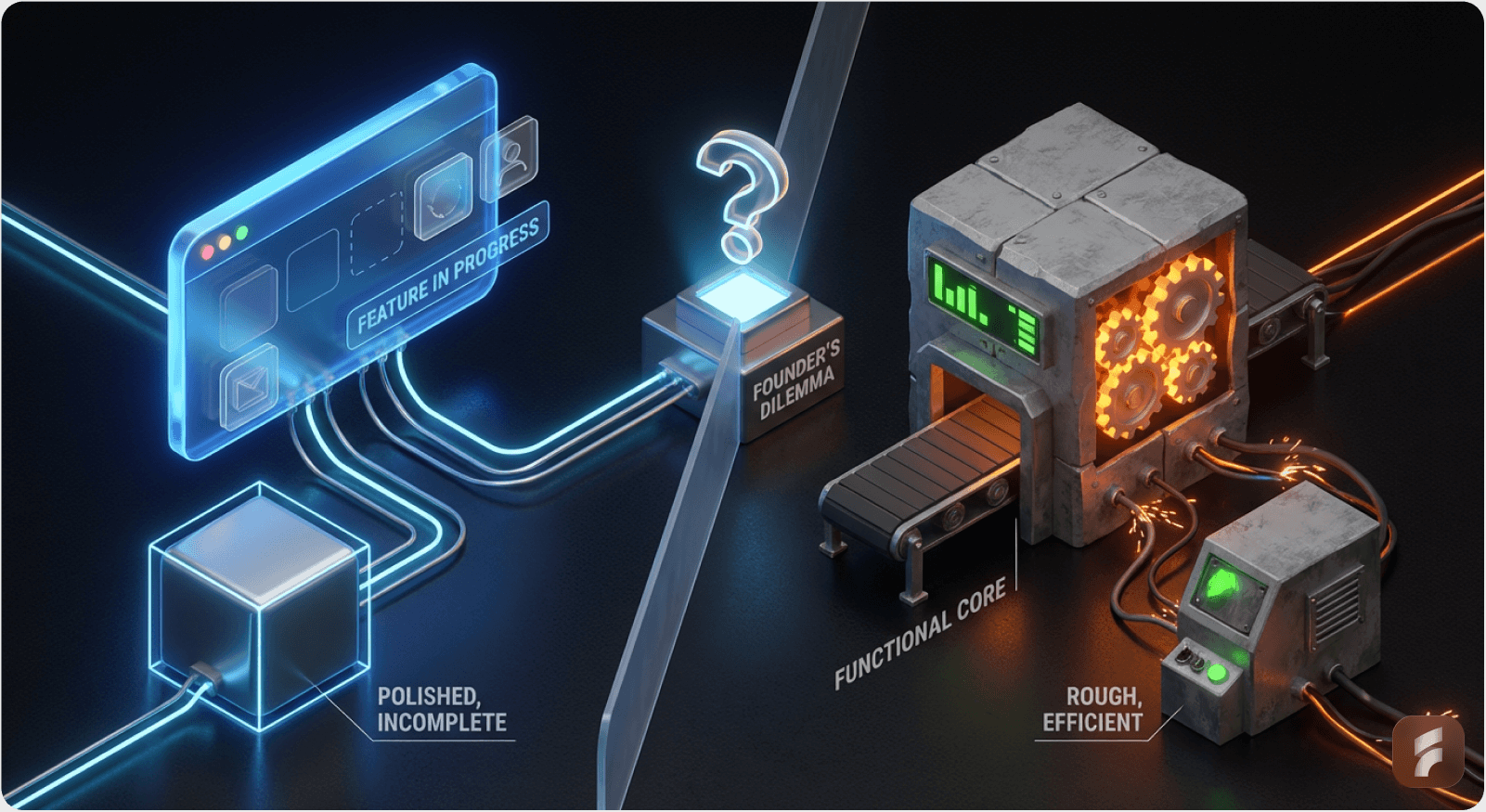 3D visual showing the mistake of prioritizing aesthetics over utility or vice versa in SaaS products.