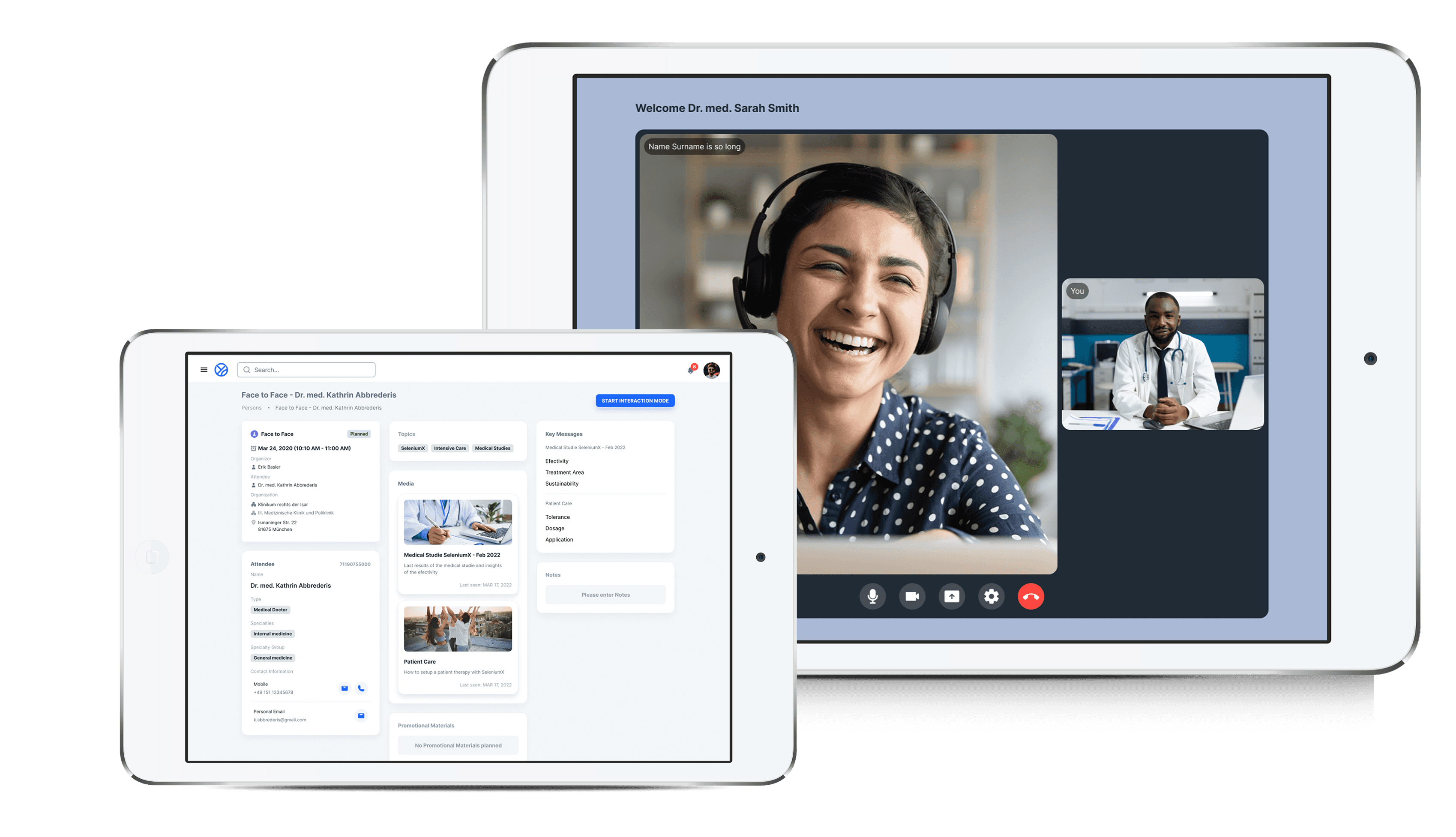 A doctor conducts a video call in a laptop